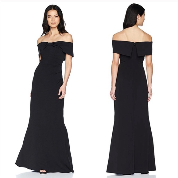 off the shoulder black tie dress